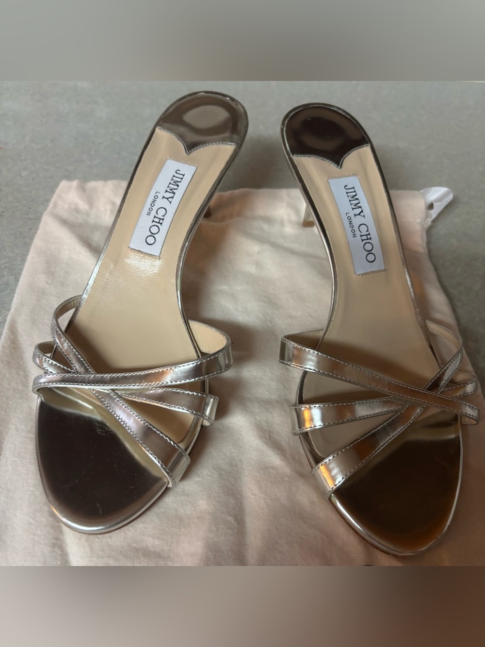 Jimmy Choo Silver Cutout Accent Luxury Wedding Prom Special Occasion Sandal 38.5